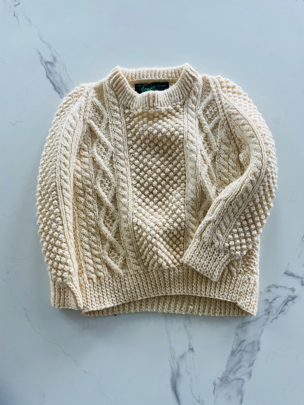 Vintage Cream Fisherman Wool Knit Sweater